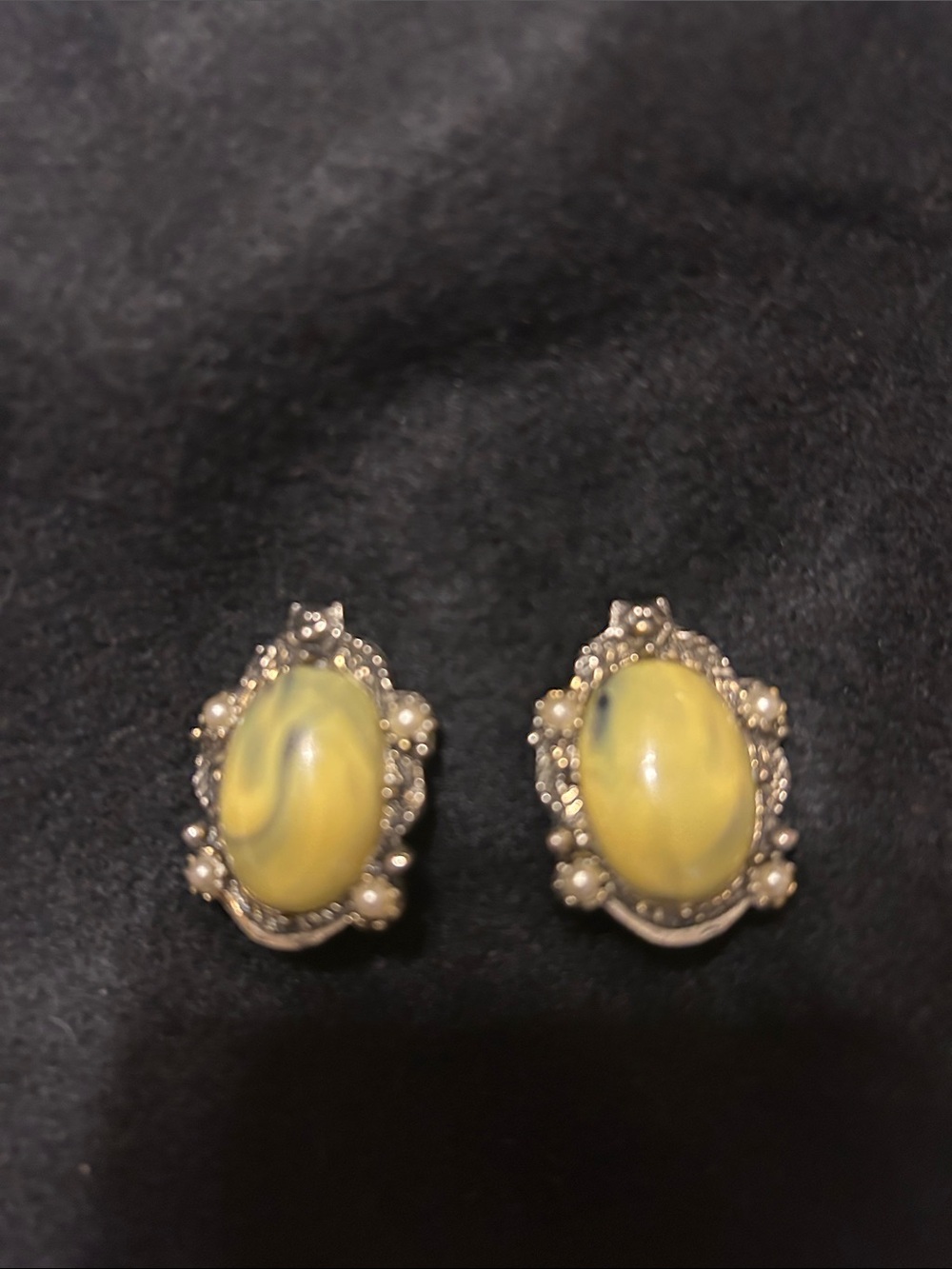 Yellow Cabochon Oval Clip Earrings - Classic Women's Jewelry